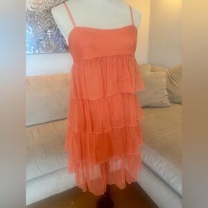 New W Tags- Trina Turk 100% Silk Tiered Dress, color Melon, Size 4
